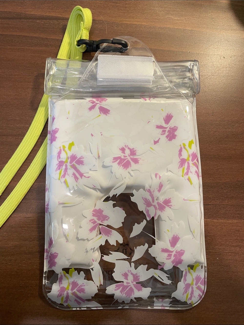 Nanette Lepore Clear Floral Crossbody with Neon Yellow Strap